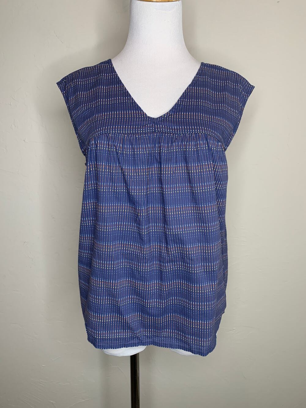 a.n.a. Dot Print Blue Lightweight Babydoll Tank Top Summer Coastal Small